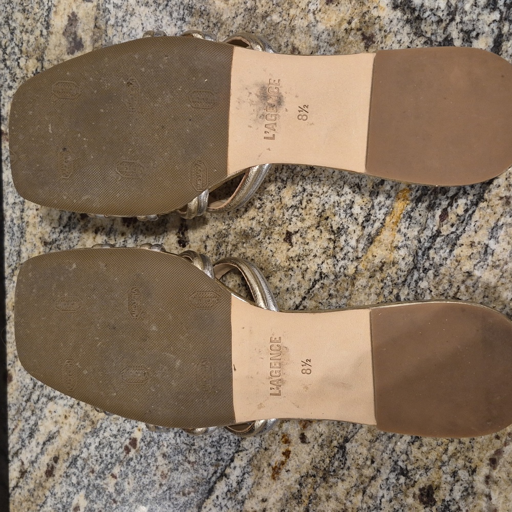 L'AGENCE Abelle Metallic Strappy Sandal Gold Silver 8.5 - Picture 5 of 7